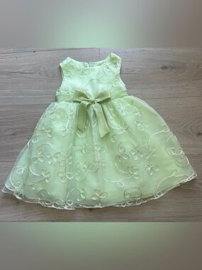 Rare Editions Light Green Embroidered Bow Dress